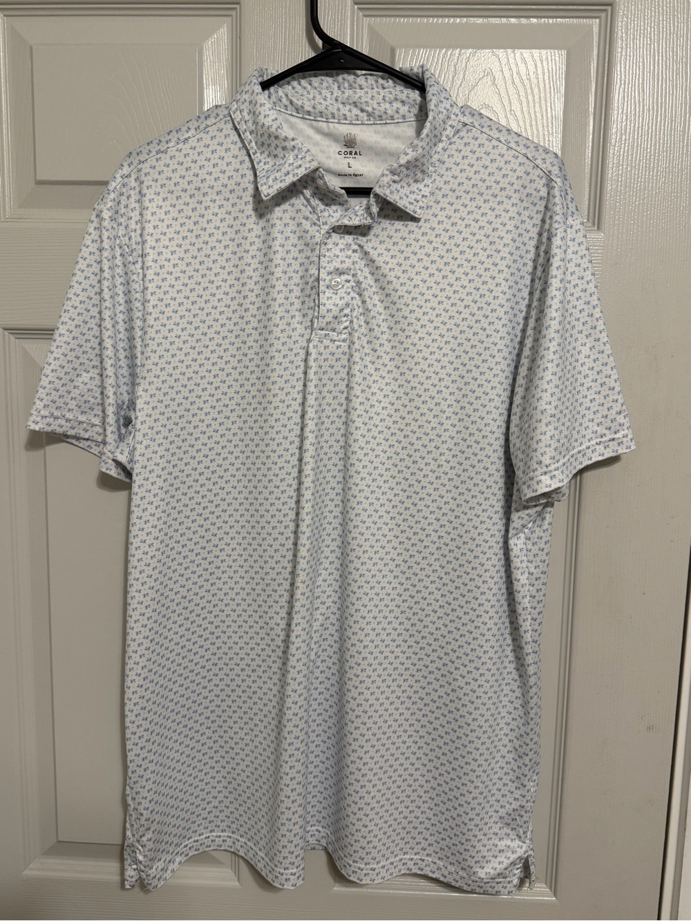 Corral Men's White Polo with Light Blue Microprint